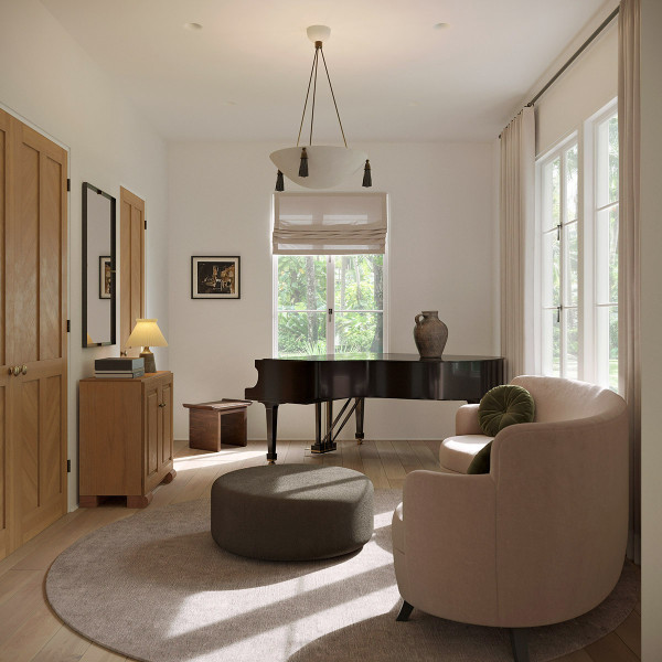 Piano Room in Private House, Nashville Tennessee 3D Rendering